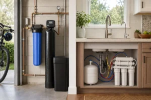 Whole-house water filtration system compared with an under-sink reverse osmosis system