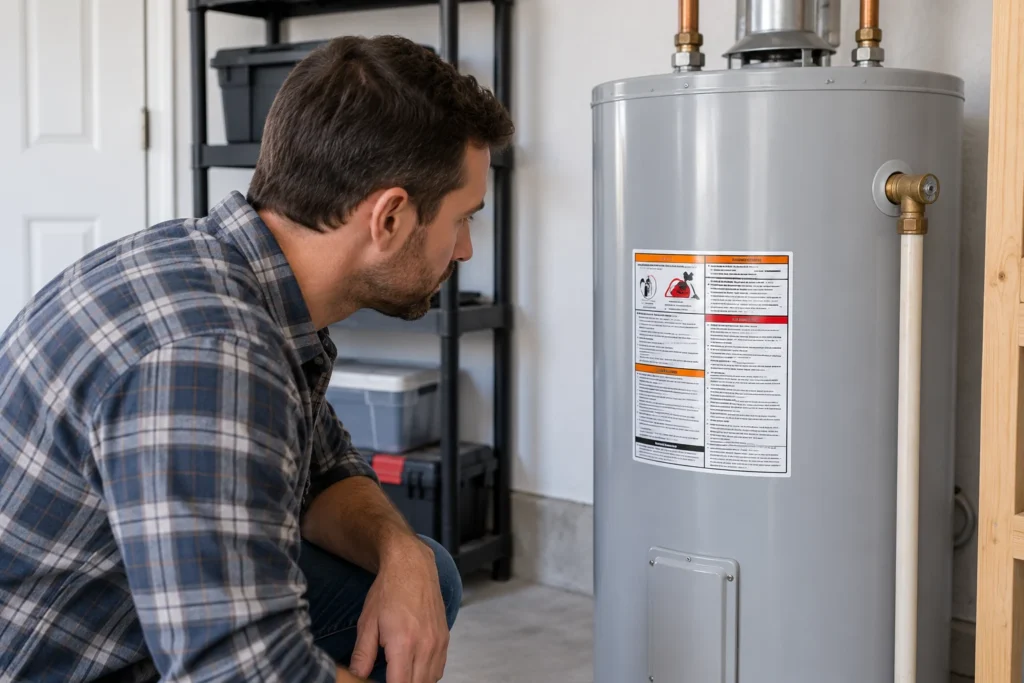 Checking accessible water heater information before scheduling plumbing service